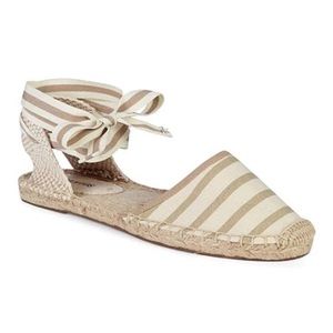 Soludos Lauren Espadrille Lace-up Sandals in White/Tan Stripe